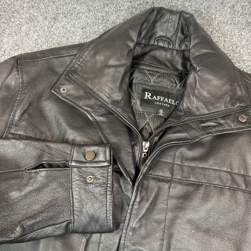 Raffaelo Leather Mens Black Zip Front Quilted Lined‎ Jacket Coat Size M